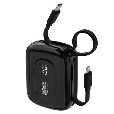 Powerbank K32 10000 mAh z wbudowanym kablem USB-C iPhone Lightning 22.5W - czarny