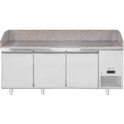 Stół chłodniczy do pizzy z granitowym blatem rantem 3-drzwiowy 375 l 400 W 201x80x88 cm