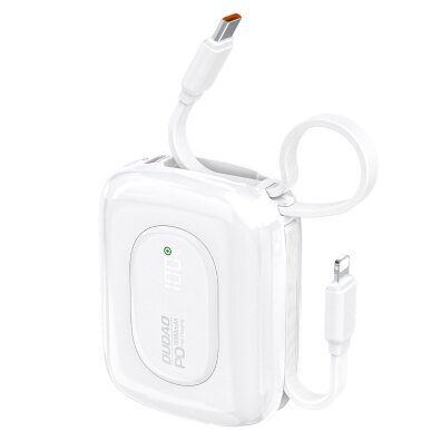 Powerbank K32 10000 mAh z wbudowanym kablem USB-C iPhone Lightning 22.5W - biały