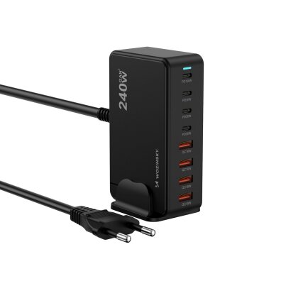 Stacja ładująca biurkowa 4x USB-A 4x USB-C GaN QC3 240W - czarna