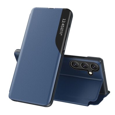 Etui elegancki futerał na Samsung Galaxy S25 Edge z klapką podstawką - niebieskie
