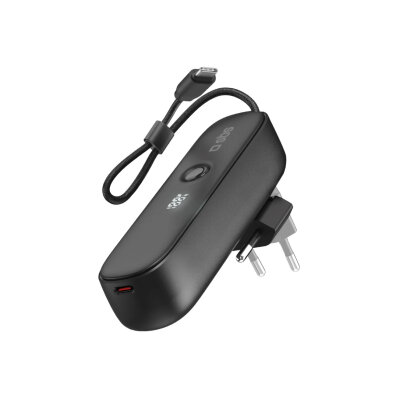 Powerbank 5000mAh z wbudowanym kablem składaną wtyczką PD 20W - czarny