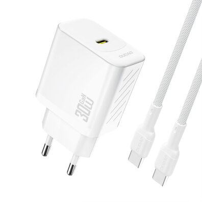 Ładowarka sieciowa USB-C z kablem USB-C GaN PD 30W - biała