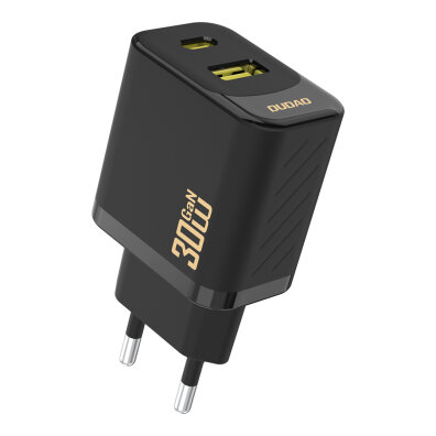 Ładowarka sieciowa USB-A USB-C GaN PD 30W - czarna