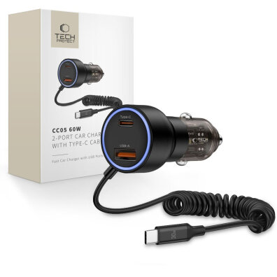 Ładowarka samochodowa + kabel USB-C CC05 PD 60 W - czarna