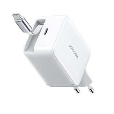Ładowarka sieciowa GaN ze zwijanym kablem USB-C 67W - biała