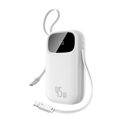 Powerbank 20000mAh 45W z wyświetlaczem kablami USB-C iPhone Lightning - biały