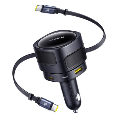 Ładowarka samochodowa ze zwijanymi kablami USB-C USB-A 90W