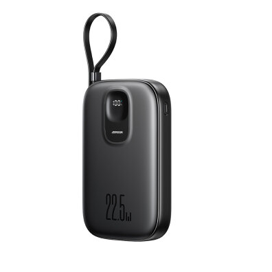 Powerbank 10000mAh z wbudowanym kablem 22.5 iPhone Lightning USB-C 0.25 cm - czarny