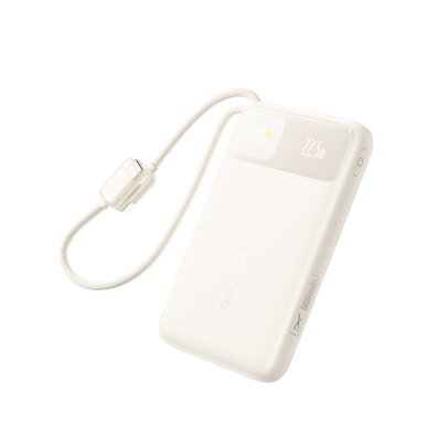 Powerbank 10000mAh 22.5W USB-A USB-C EnerFill FC11 z wyświetlaczem kablami - beżowy