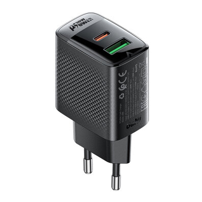 Ładowarka sieciowa A98 sieciowa GaN USB-A USB-C PD 30W - czarna