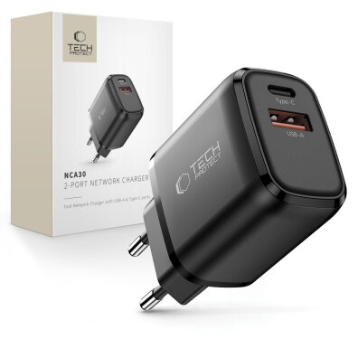 Ładowarka sieciowa USB-A USB-C NCA30 PD QC 30W - czarna