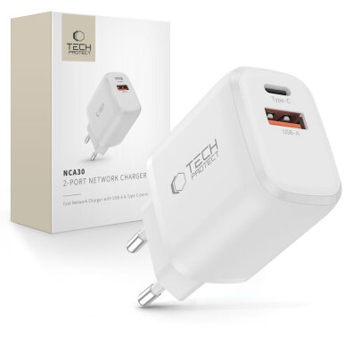Ładowarka sieciowa USB-A USB-C NCA30 PD QC 30W - biała