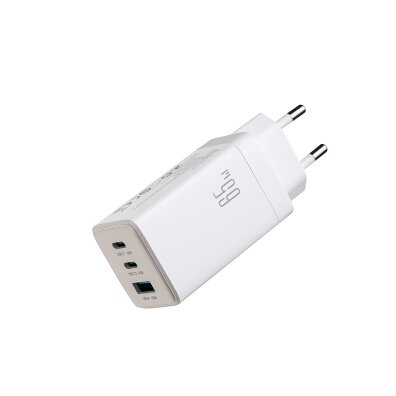 Ładowarka sieciowa USB-C USB-A GaN 65W z kablem USB-C 100W 1.2m - biała