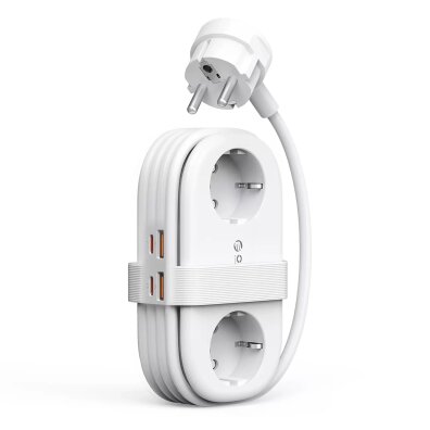 Listwa zasilająca 6w1 AC USB-A USB-C GaN 65W - biała