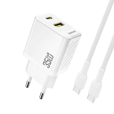 Ładowarka sieciowa USB-A USB-C z kablem USB-C PD QC 35W - biała