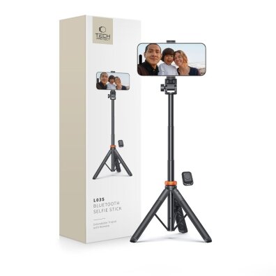 Selfie stick kijek do zdjęć Bluetooth z pilotem tripodem głowicą 148cm - czarny