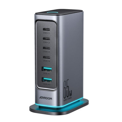 Stacja ładująca JR-TCM02 2x USB-A 4x USB-C GaN 65W wtyczka UK - szara