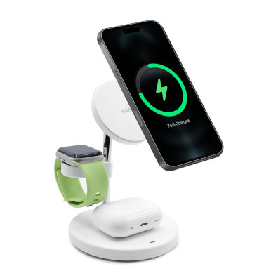 Ładowarka indukcyjna 3w1 ze stojakiem do iPhona AirPods USB-A - biała