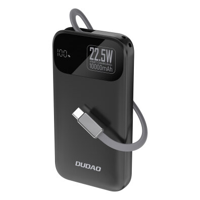 Powerbank K31 10000 mAh 22.5W PD z wbudowanym kablem - czarny