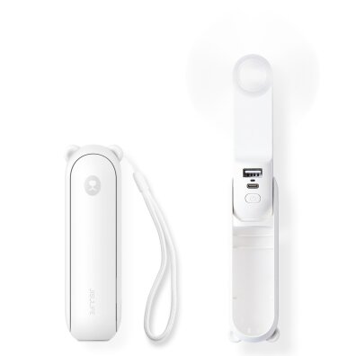 Mini wentylator przenośny wiatrak z funkcją powerbanka i latarką 2000mAh - biały