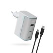 Ładowarka sieciowa USB-C USB-A z kablem GaN 100W - biała