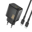 Ładowarka sieciowa USB-C z kablem USB-C GaN PD 30W - czarna