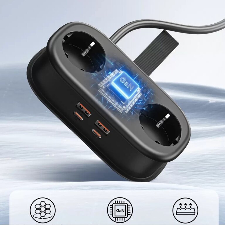 Listwa zasilająca 6w1 AC USB-A USB-C GaN 65W - czarna (4)