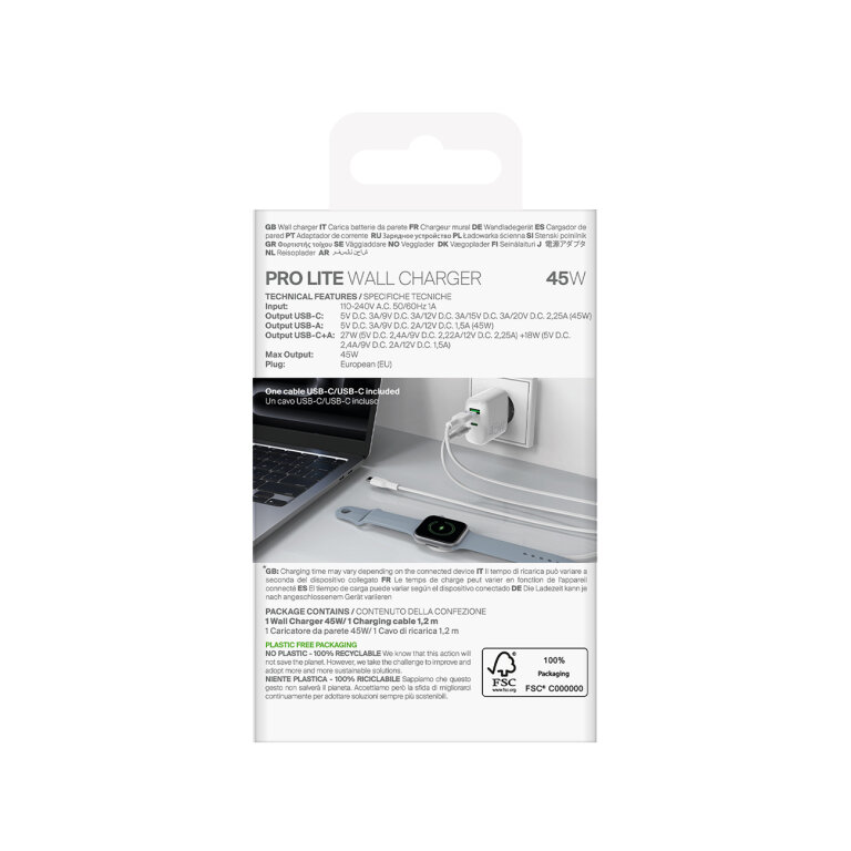 Ładowarka sieciowa USB-C USB-A PD z kablem USB-C 45W - biała (3)
