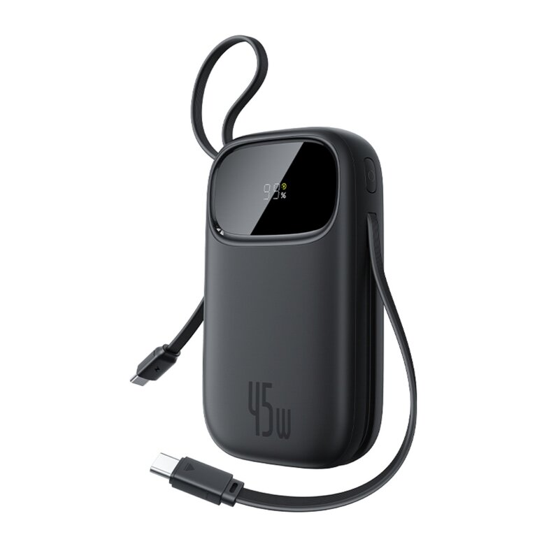 Powerbank 20000mAh USB-A USB-C z wyświetlaczem i 2 wbudowanymi kablami 45W - czarny