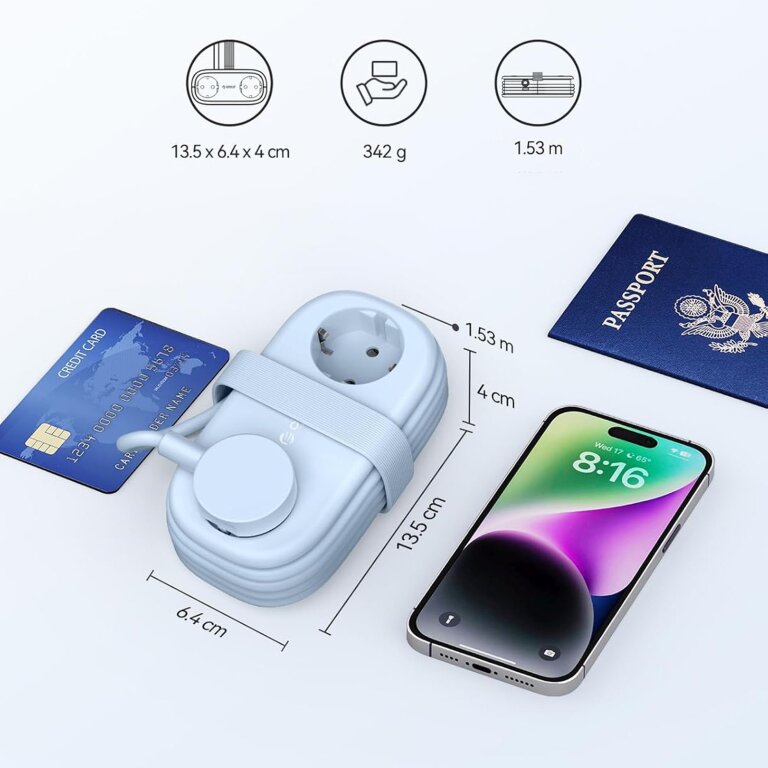 Listwa zasilająca 5w1 AC USB-A USB-C GaN 20W - niebieska (4)