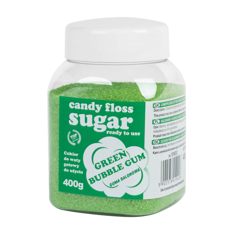 Kolorowy cukier do waty cukrowej zielony o smaku gumy balonowej 400g (1)