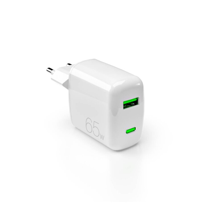 Ładowarka sieciowa USB-A USB-C GaN 65W - biała (1)