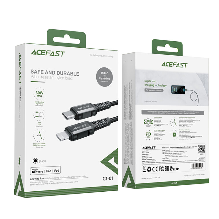 Kabel przewód MFI do iPhone USB-C - Lightning 30W 3A 1.2m czarny (5)