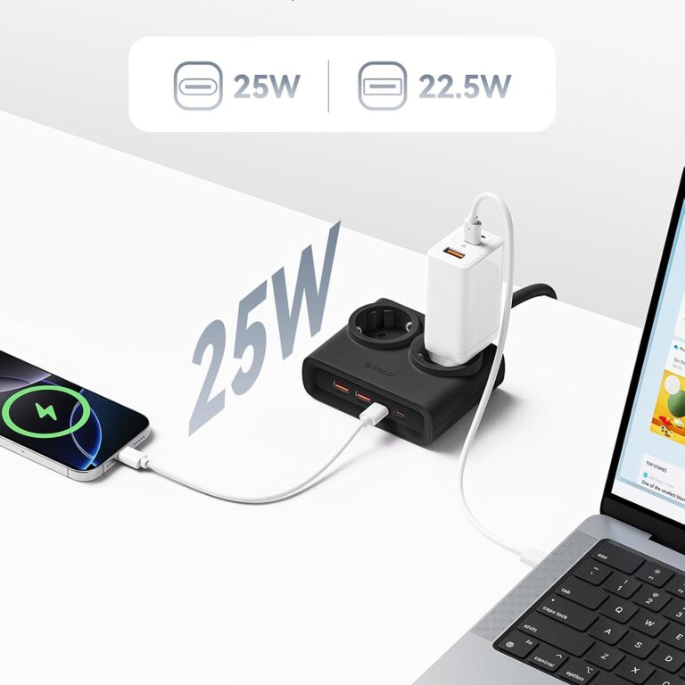 Listwa zasilająca 6w1 AC USB-A USB-C 25W - czarna (3)