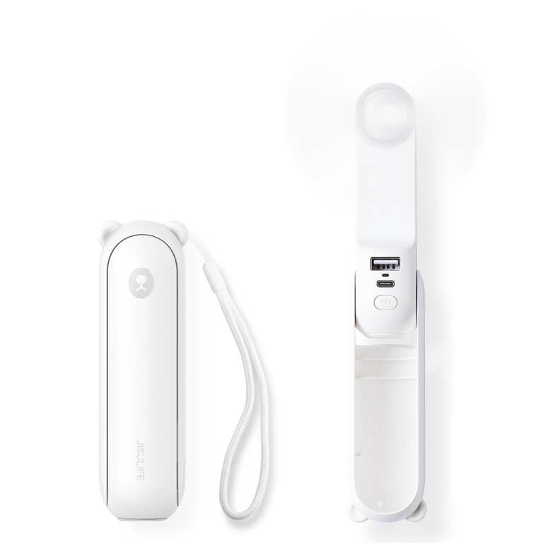 Mini wentylator wiatrak przenośny z funkcją powerbanka latarką USB-A USB-C 2000mAh - biały