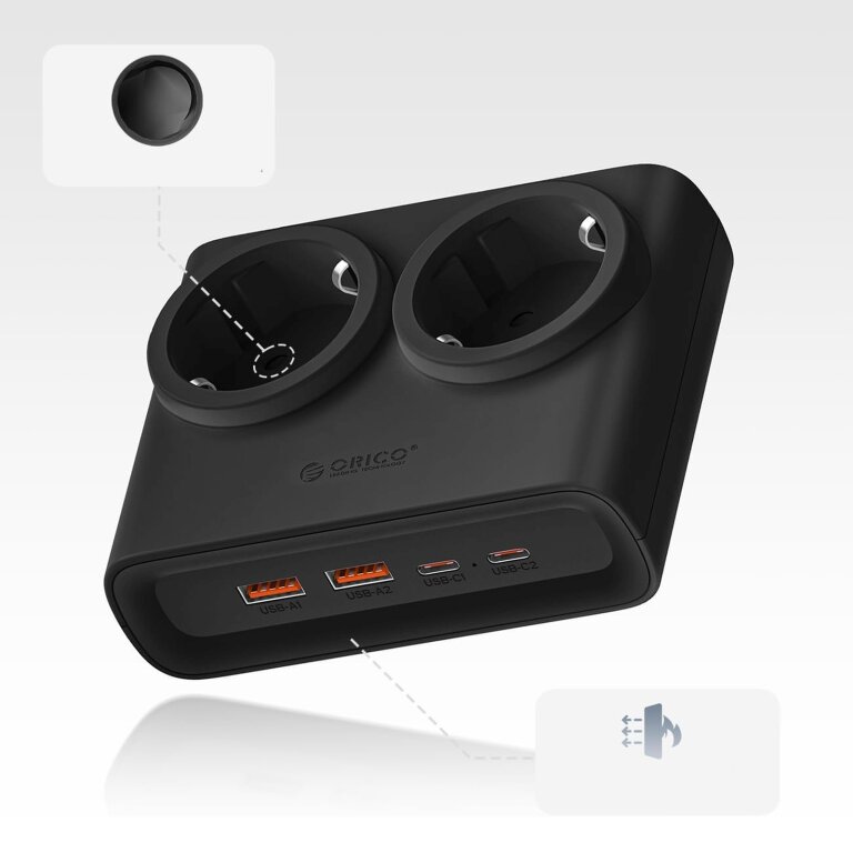 Listwa zasilająca 6w1 AC USB-A USB-C 25W - czarna (2)