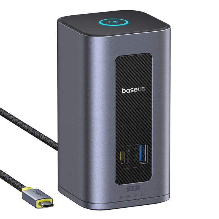 HUB stacja dokująca 12w1 USB-C do USB-C USB-A HDMI DisplayPort Rj45 - szara