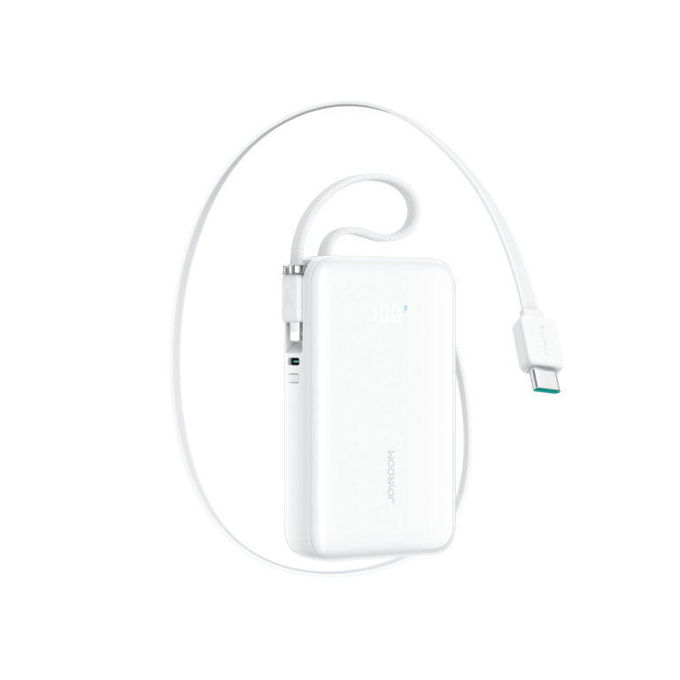 Powerbank 10000mAh 35W ze zwijanym kablem USB-C kablem-smyczą Lightning - biały