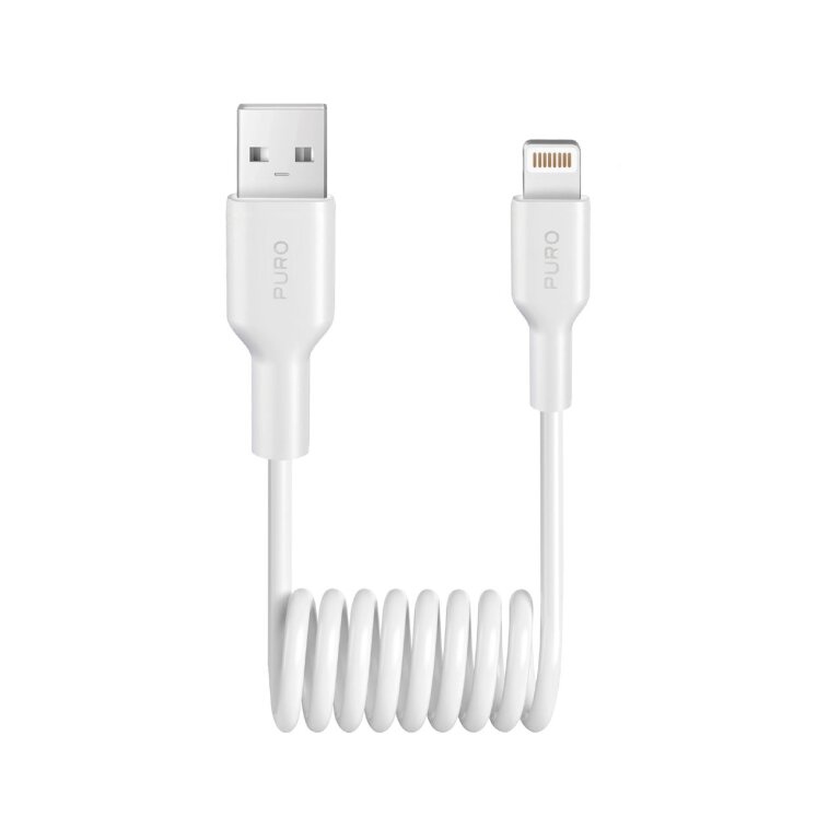 Kabel przewód spiralny USB-A - iPhone Lightning 12W 1m - biały (1)