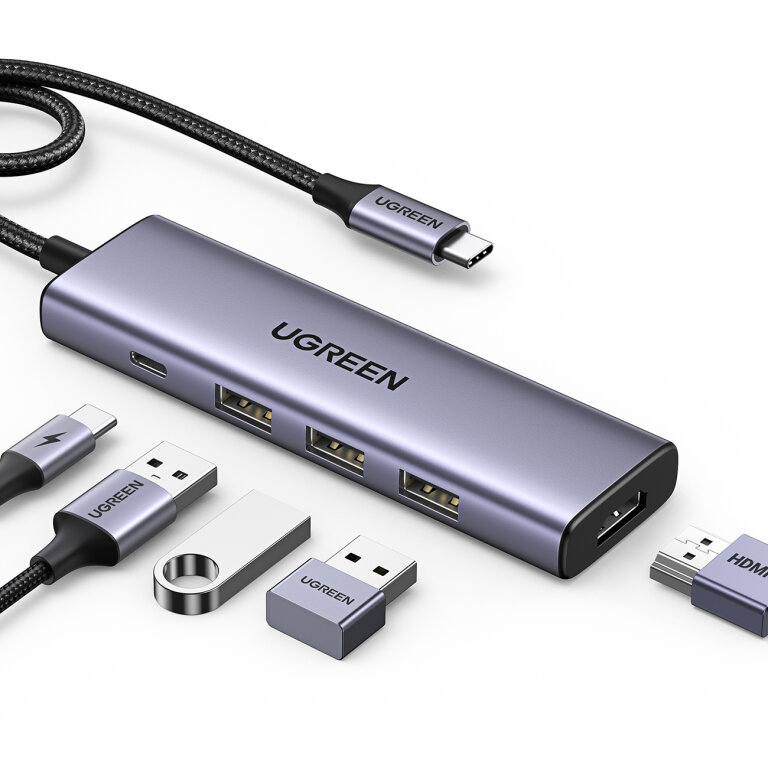 5w1 HUB adapter USB-C - USB-C PD / HDMI / 3x USB-A 3.0 - szary