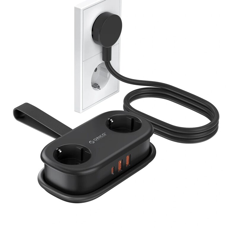 Listwa zasilająca 5w1 AC USB-A USB-C GaN 20W - czarna