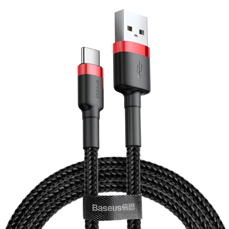 Wytrzymały nylonowy kabel przewód USB USB-C QC3.0 2A 3M czarno-czerwony (1)