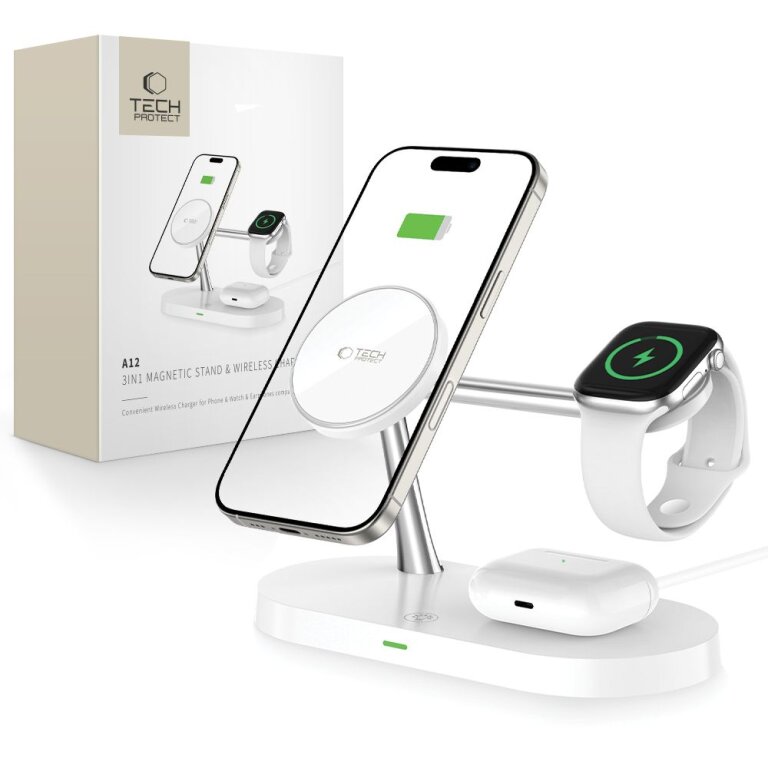 3w1Ładowarka indukcyjna na smartfon słuchawki smartwatch z MagSafe - biała