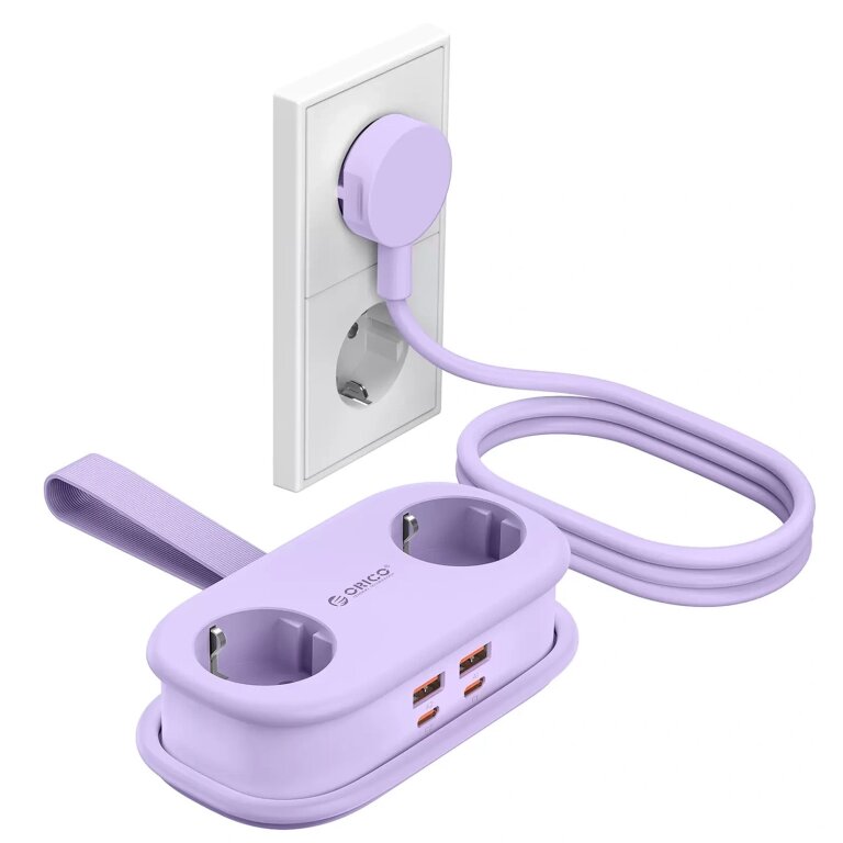Listwa zasilająca 6w1 AC USB-A USB-C GaN 65W - fioletowa (2)