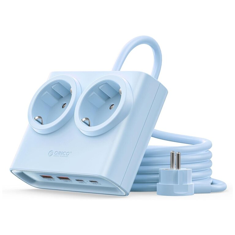 Listwa zasilająca 6w1 AC USB-A USB-C 25W - niebieska