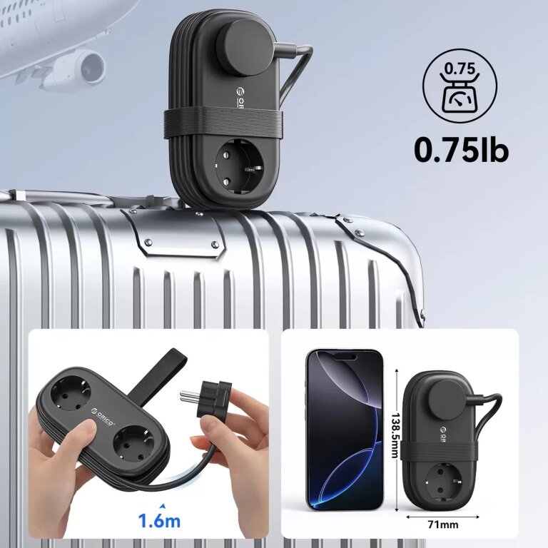 Listwa zasilająca 6w1 AC USB-A USB-C GaN 65W - czarna (6)