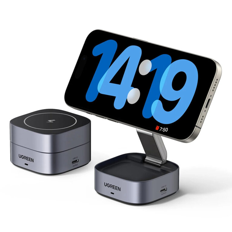 3w1 Ładowarka indukcyjna MagSafe Qi na telefon słuchawki z portem USB-C - czarna