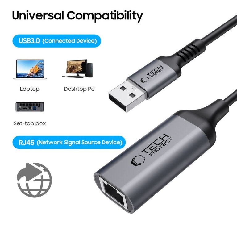 Adapter przejściówka USB-A - Ethernet RJ45 1000Mbps - czarny (2)