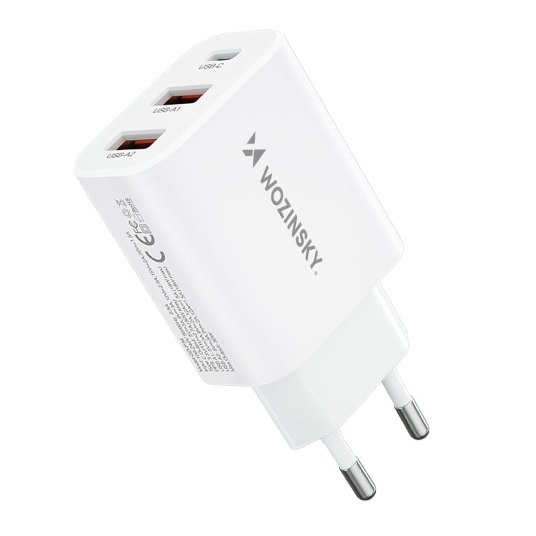 Ładowarka sieciowa 100-240V 30W USB-C 2x USB-A biała (2)